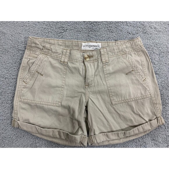Aeropastale 5/6 Khaki Beige Cream Rolled Hem Short Shorts Belt Loops Pockets - Picture 1 of 11